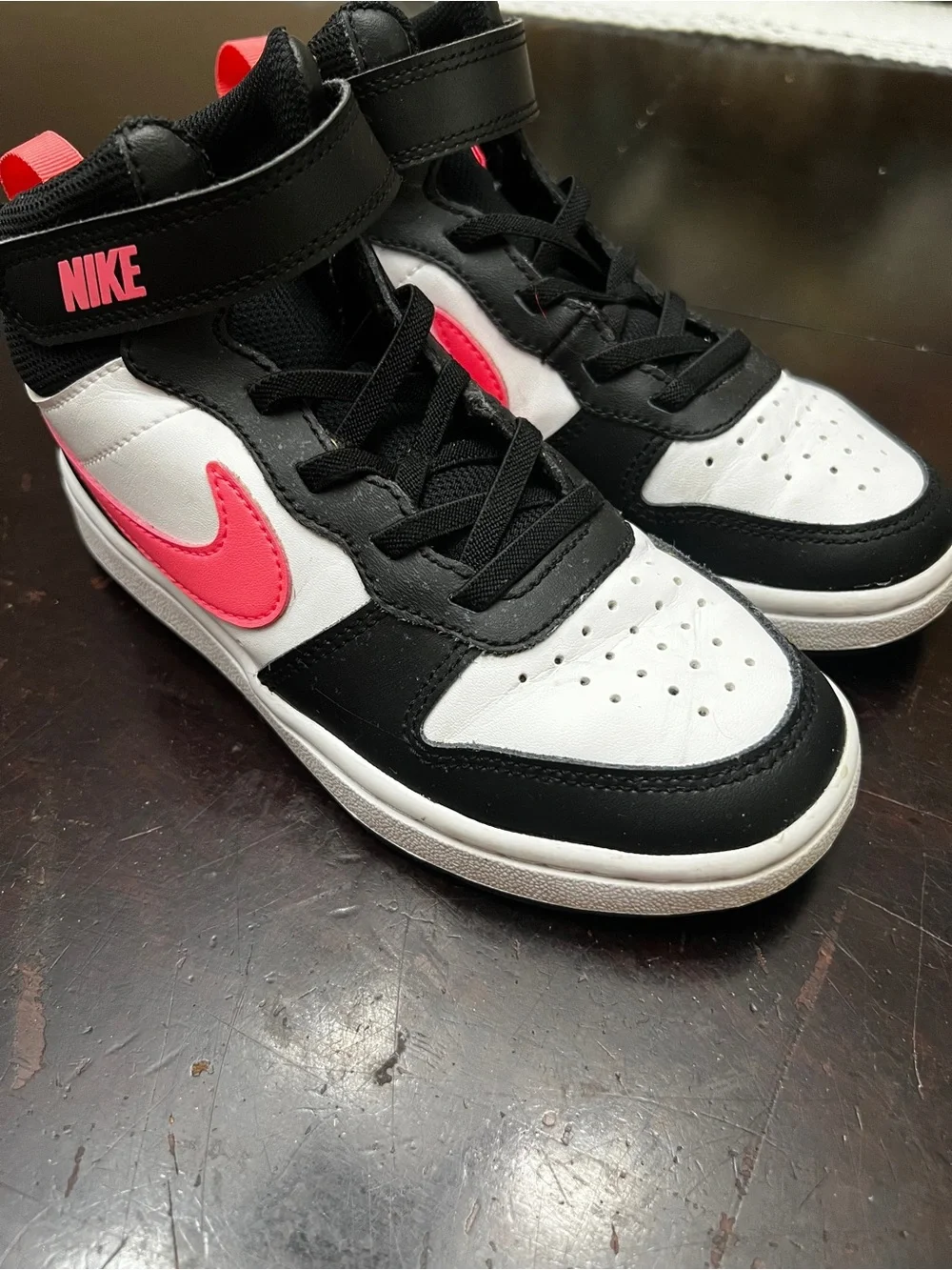 Nike Kids High-Top Sneakers in Black, White & Pink